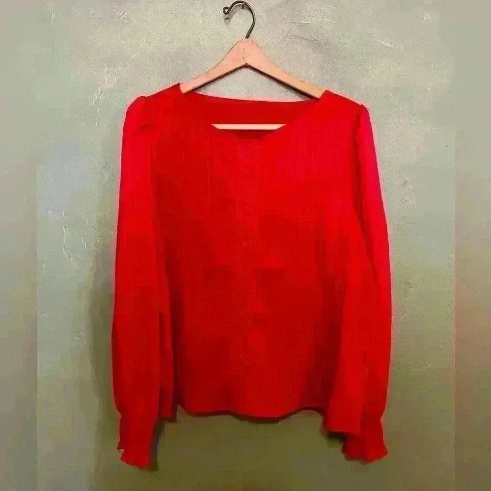 Red Long Sleeve Blouse, Size: XL